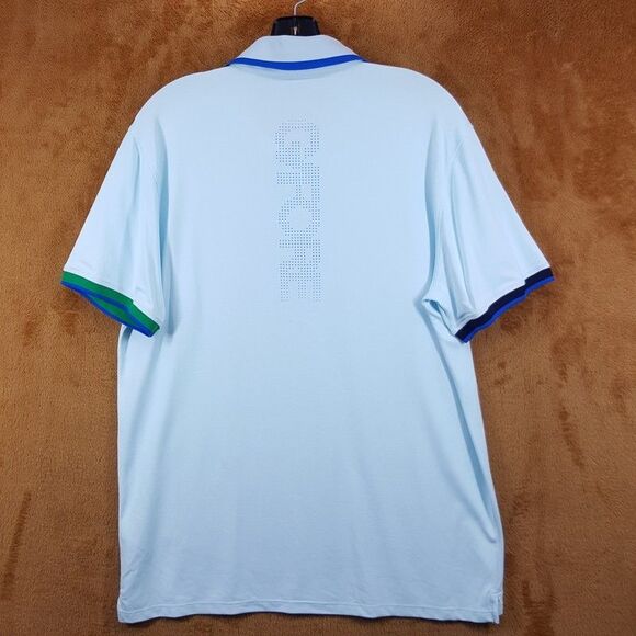 G/Fore G4 Polo Shirt Mens Medium Blue Pique Contrast Banded Sleeve in Daybreak - Picture 4 of 8